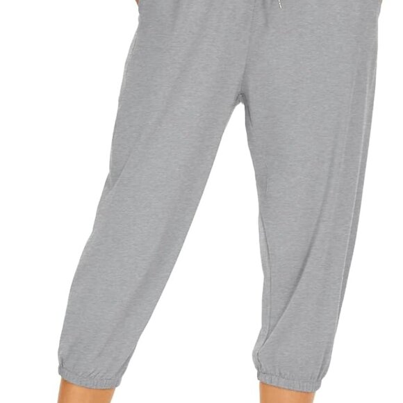 Light Heather Charcoal Women's High Rise Drawstring Tapered Capris Joggers with - Picture 1 of 5